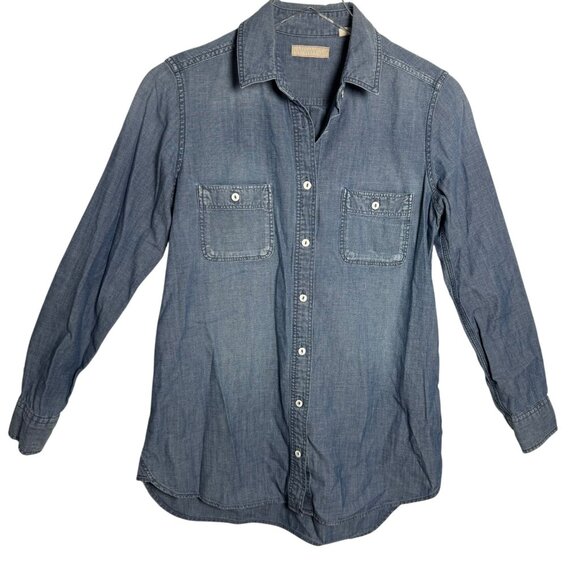 Uniqlo Denim Shirt Chambray Cotton Long Sleeve Button Down Women's Size Small - Picture 1 of 7